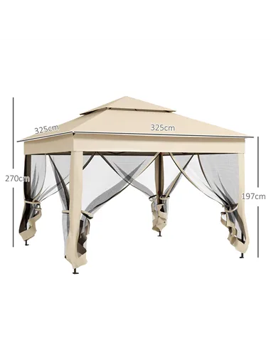 Outsunny 3 x 3(m) Pop Up Gazebo, Double-roof Garden Tent with Netting and Carry Bag, Party Event Shelter for Outdoor Patio, Crea