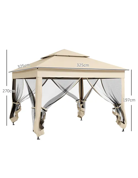 Outsunny 3 x 3(m) Pop Up Gazebo, Double-roof Garden Tent with Netting and Carry Bag, Party Event Shelter for Outdoor Patio, Crea