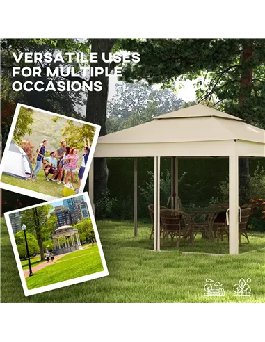 Outsunny 3 x 3(m) Pop Up Gazebo, Double-roof Garden Tent with Netting and Carry Bag, Party Event Shelter for Outdoor Patio, Crea