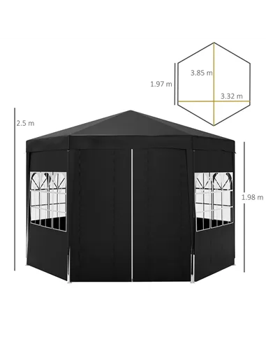 Outsunny 4 m Party Tent Wedding Gazebo Outdoor Waterproof PE Canopy Shade with 6 Removable Side Walls