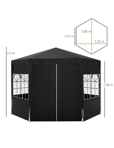 Outsunny 4 m Party Tent Wedding Gazebo Outdoor Waterproof PE Canopy Shade with 6 Removable Side Walls