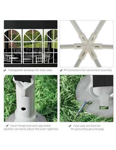 Outsunny 4 m Party Tent Wedding Gazebo Outdoor Waterproof PE Canopy Shade with 6 Removable Side Walls