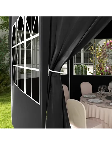 Outsunny 4 m Party Tent Wedding Gazebo Outdoor Waterproof PE Canopy Shade with 6 Removable Side Walls