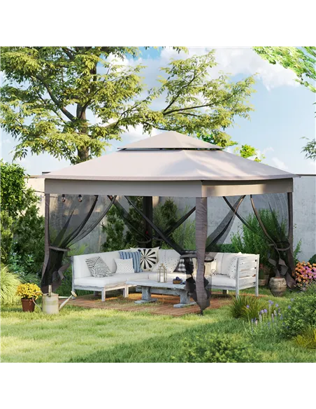 Outsunny 3.25 x 3.25m Pop Up Gazebo, Double-roof Garden Tent with Netting and Carry Bag, Party Event Shelter for Outdoor Patio, 