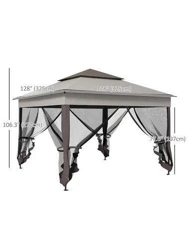 Outsunny 3.25 x 3.25m Pop Up Gazebo, Double-roof Garden Tent with Netting and Carry Bag, Party Event Shelter for Outdoor Patio, 