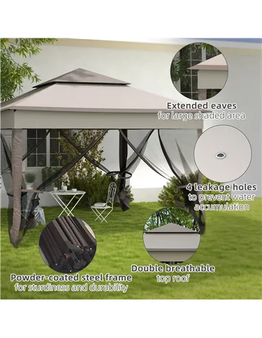 Outsunny 3.25 x 3.25m Pop Up Gazebo, Double-roof Garden Tent with Netting and Carry Bag, Party Event Shelter for Outdoor Patio, 