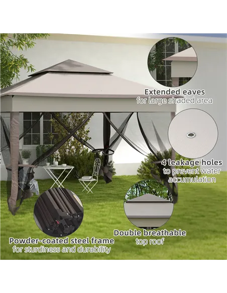 Outsunny 3.25 x 3.25m Pop Up Gazebo, Double-roof Garden Tent with Netting and Carry Bag, Party Event Shelter for Outdoor Patio, 