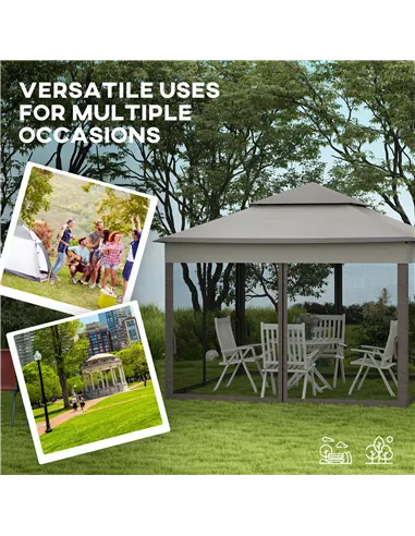 Outsunny 3.25 x 3.25m Pop Up Gazebo, Double-roof Garden Tent with Netting and Carry Bag, Party Event Shelter for Outdoor Patio, 