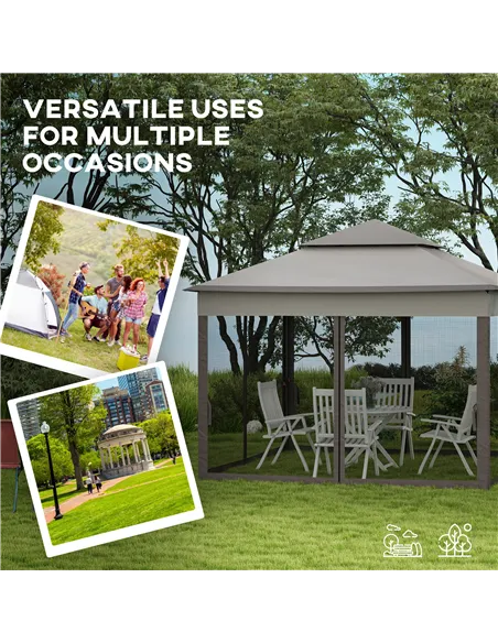 Outsunny 3.25 x 3.25m Pop Up Gazebo, Double-roof Garden Tent with Netting and Carry Bag, Party Event Shelter for Outdoor Patio, 