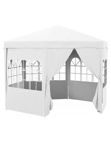 Outsunny 4 m Party Tent Wedding Gazebo Outdoor Waterproof PE Canopy Shade with 6 Removable Side Walls