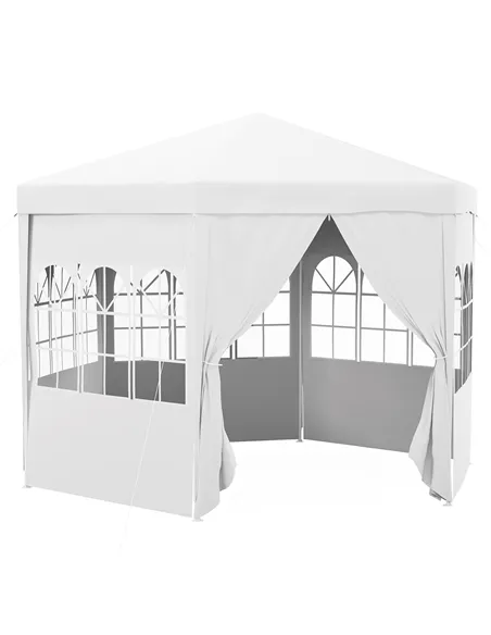 Outsunny 4 m Party Tent Wedding Gazebo Outdoor Waterproof PE Canopy Shade with 6 Removable Side Walls