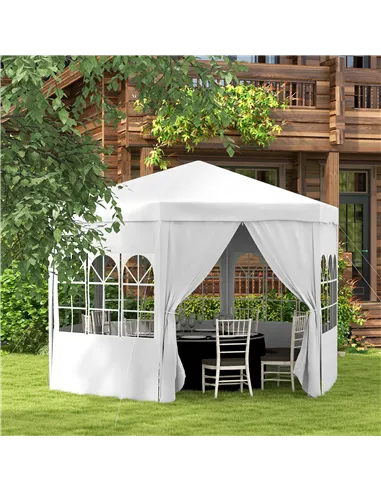 Outsunny 4 m Party Tent Wedding Gazebo Outdoor Waterproof PE Canopy Shade with 6 Removable Side Walls