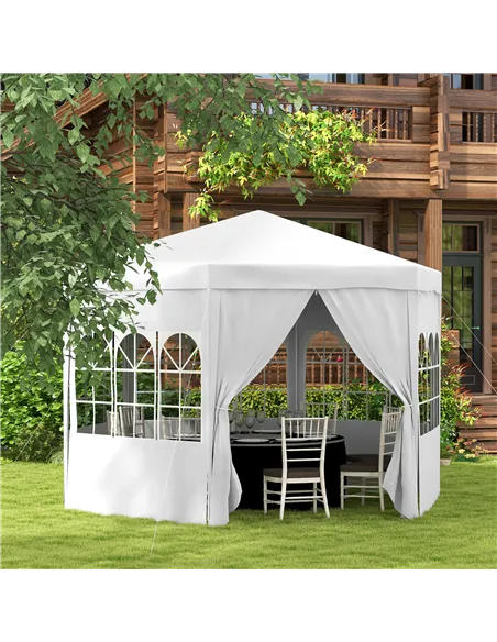 Outsunny 4 m Party Tent Wedding Gazebo Outdoor Waterproof PE Canopy Shade with 6 Removable Side Walls