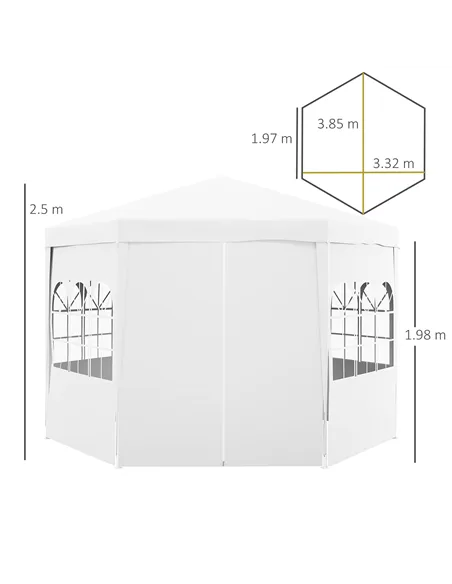 Outsunny 4 m Party Tent Wedding Gazebo Outdoor Waterproof PE Canopy Shade with 6 Removable Side Walls
