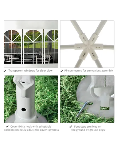 Outsunny 4 m Party Tent Wedding Gazebo Outdoor Waterproof PE Canopy Shade with 6 Removable Side Walls