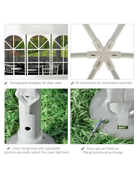 Outsunny 4 m Party Tent Wedding Gazebo Outdoor Waterproof PE Canopy Shade with 6 Removable Side Walls