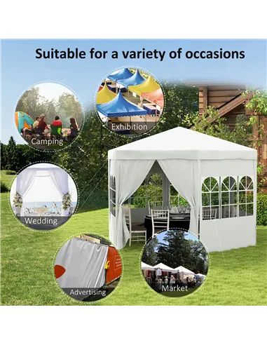 Outsunny 4 m Party Tent Wedding Gazebo Outdoor Waterproof PE Canopy Shade with 6 Removable Side Walls