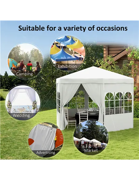Outsunny 4 m Party Tent Wedding Gazebo Outdoor Waterproof PE Canopy Shade with 6 Removable Side Walls