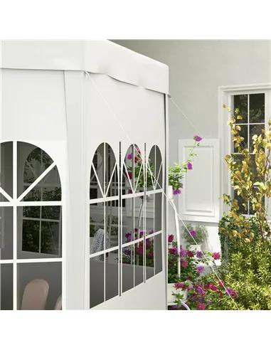Outsunny 4 m Party Tent Wedding Gazebo Outdoor Waterproof PE Canopy Shade with 6 Removable Side Walls
