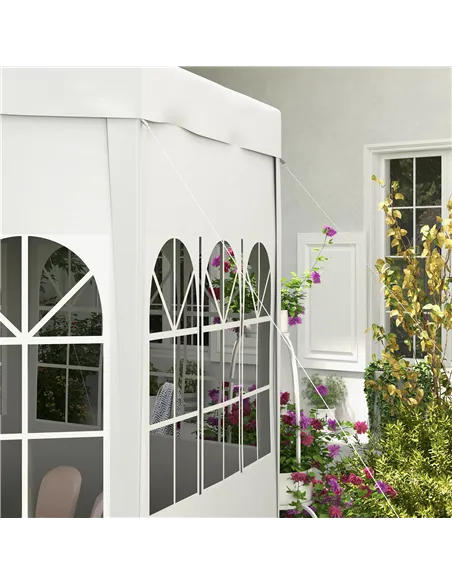 Outsunny 4 m Party Tent Wedding Gazebo Outdoor Waterproof PE Canopy Shade with 6 Removable Side Walls