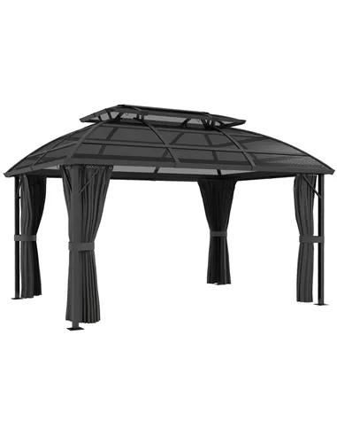 Outsunny 4 x 3m Aluminium Frame Hard Gazebo, with Accessories - Black