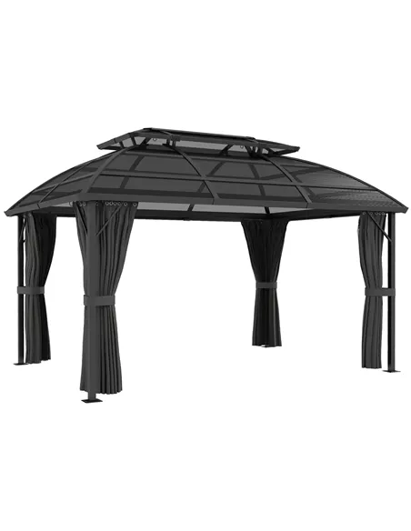 Outsunny 4 x 3m Aluminium Frame Hard Gazebo, with Accessories - Black