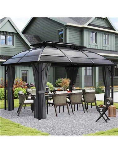 Outsunny 4 x 3m Aluminium Frame Hard Gazebo, with Accessories - Black