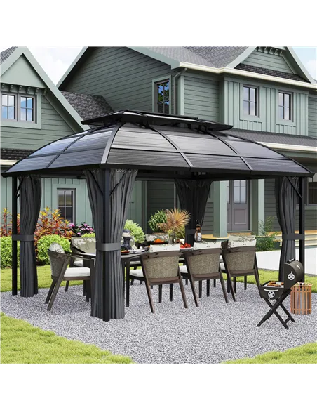 Outsunny 4 x 3m Aluminium Frame Hard Gazebo, with Accessories - Black