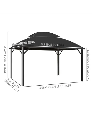 Outsunny 4 x 3m Aluminium Frame Hard Gazebo, with Accessories - Black