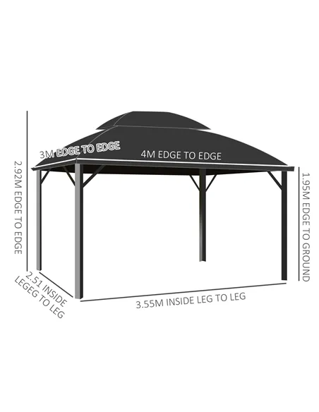 Outsunny 4 x 3m Aluminium Frame Hard Gazebo, with Accessories - Black