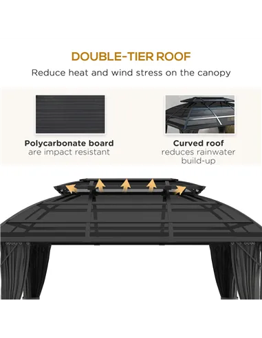 Outsunny 4 x 3m Aluminium Frame Hard Gazebo, with Accessories - Black