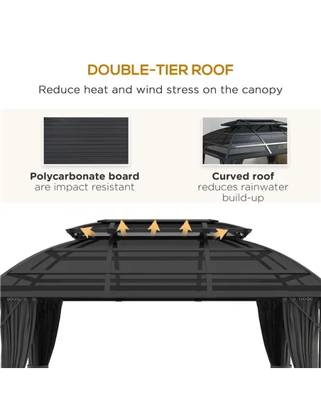 Outsunny 4 x 3m Aluminium Frame Hard Gazebo, with Accessories - Black