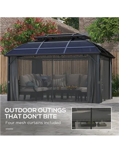 Outsunny 4 x 3m Aluminium Frame Hard Gazebo, with Accessories - Black