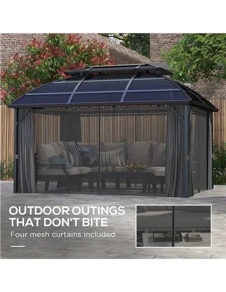 Outsunny 4 x 3m Aluminium Frame Hard Gazebo, with Accessories - Black