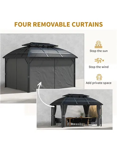 Outsunny 4 x 3m Aluminium Frame Hard Gazebo, with Accessories - Black