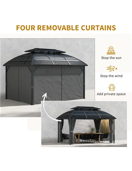 Outsunny 4 x 3m Aluminium Frame Hard Gazebo, with Accessories - Black