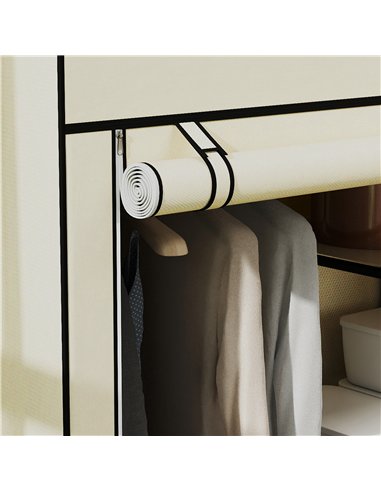 HOMCOM Fabric Wardrobe, Portable Wardrobe with 6 Shelves, 1 Hanging Rail, Foldable Closets, 103 x 43 x 162.5 cm, Cream White