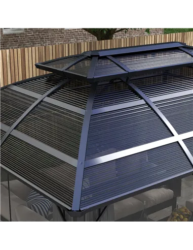 Outsunny 4 x 3m Aluminium Frame Hard Gazebo, with Accessories - Black