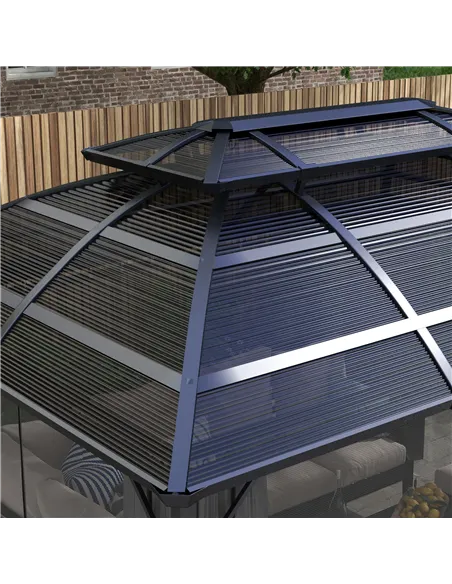 Outsunny 4 x 3m Aluminium Frame Hard Gazebo, with Accessories - Black