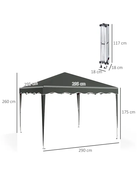 Outsunny 3 x 3cm Adjustable Height Pop-Up Gazebo, with Bag - Grey