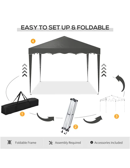 Outsunny 3 x 3cm Adjustable Height Pop-Up Gazebo, with Bag - Grey