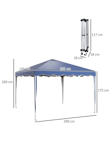 Outsunny 3 x 3cm Adjustable Height Pop-Up Gazebo, with Bag - Blue