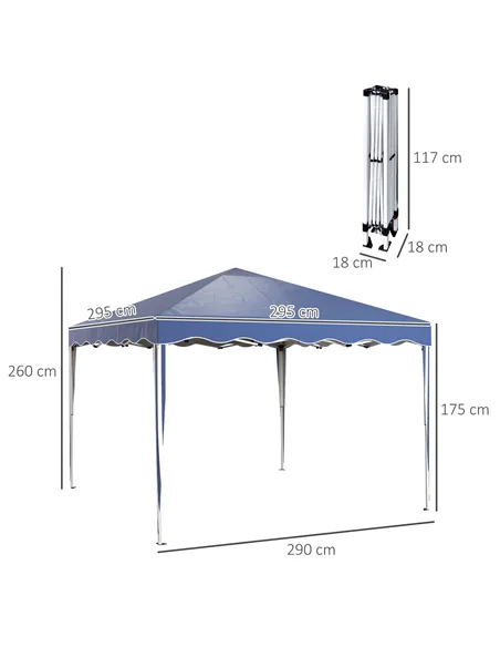 Outsunny 3 x 3cm Adjustable Height Pop-Up Gazebo, with Bag - Blue