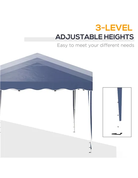 Outsunny 3 x 3cm Adjustable Height Pop-Up Gazebo, with Bag - Blue