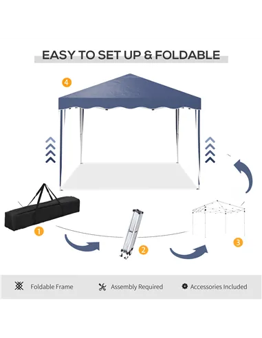 Outsunny 3 x 3cm Adjustable Height Pop-Up Gazebo, with Bag - Blue