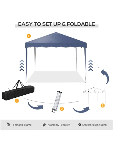 Outsunny 3 x 3cm Adjustable Height Pop-Up Gazebo, with Bag - Blue