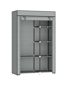 HOMCOM Fabric Wardrobe, Portable Wardrobe with 6 Shelves, 1 Hanging Rail, Foldable Closets, 103 x 43 x 162.5 cm, Light Grey