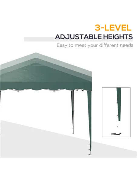 Outsunny 3 x 3cm Adjustable Height Pop-Up Gazebo, with Bag - Green