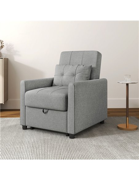 HOMCOM Linen-Look Single Chair Bed - Light Grey