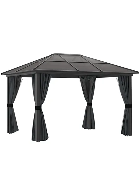 Outsunny 3 x 3.6m Hardtop Gazebo Canopy with Polycarbonate Roof, Aluminium Frame, Permanent Pavilion Garden Gazebo with Netting 